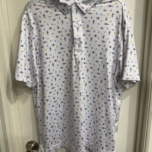 Men’s Performance Golf Polo White and Purple Fun Pattern